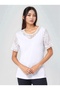 Women's Crew Neck Half Lace Sleeve and Collar Detail Viscose Plus Size Curve Blouse - 7