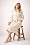 Striped Women's Bathrobe 100% Cotton Certified 1 Piece, Dressing Gown / Shawl Bathrobe Cream - 2