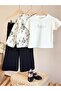Premium Series-Embroidered Linen Jacket-T-Shirt and Denim Trousers 3-Piece Set - 3