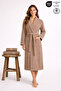 Women's Bathrobe Set 100% Cotton Certified 3-Piece Striped Shawl Collar Bathrobe and Towel Set - Beige