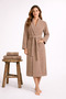 Women's Bathrobe Set 100% Cotton Certified 3-Piece Striped Shawl Collar Bathrobe and Towel Set - Beige - 5
