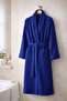 Striped Women's Bathrobe 100% Cotton Certified 1 Piece, Bathrobe / Shawl Bathrobe Navy Blue - 3