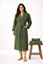 Women's Bathrobe Set 100% Cotton Certified 3-Piece Striped Shawl Collar Bathrobe and Towel Set - Green - 6