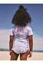 Sun Protection Upf50 Two-Piece Bottom-Top Lilac Purple Butterfly Pattern Short Sleeve Swimsuit Alyh39000-Without Hat - 2