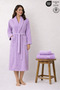 Women's Bathrobe Set 100% Cotton Certified 3-Piece Shawl Collar Bathrobe and Towel Set - Lilac
