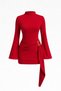 Women's Black High Neck Spanish Sleeve Buckle Detailed Gathered Mini Evening Dress (6 Colors)