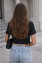Women's Crew Neck Textured Short Sleeve Accordion Model Design Sporty Stylish Cropped Blouse - 5