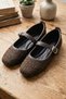 Brown Tweed Fabric Mary Jane Ballet Flats with Stylish Buckle Orthopedic Sole Casual Shoes Office Shoes