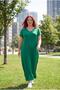 Green V-Neck Slit Detailed Relaxed Fit Plus Size Dress - 2