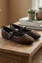Brown Tweed Fabric Mary Jane Ballet Flats with Stylish Buckle Orthopedic Sole Casual Shoes Office Shoes - 2