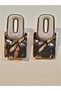 Black Marble Patterned Rectangular Gold Color Framed Tarnish Resistant Steel Earrings