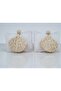 Hanging Raffia Beige Knitted Fan Model Large Size Wicker Steel Earrings - 4