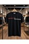 Paris Red and White Striped Printed Regular Fit 100% Cotton Black T-Shirt