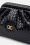 Women's Leather Clutch with Shoulder Strap, Black Portfolio and Casual Knitted Texture Look Bag - 5
