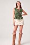 Green Drawstring Crop Blouse with Bohemian Chic Gipe Detail