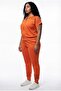 Women's Plus Size Transparent Cutout Natural Stone Printed Orange Tracksuit Set - 3