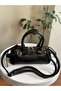 Faux Leather Black Women's Hand and Shoulder Bag with Belt Detail - 5