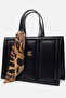 Women's Black Hand & Shoulder Bag with Scarf Accessory, Leather Stylish Model Bag - 3