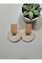 Wicker Natural Weave Wooden Detailed Lightweight Model Steel Screw Earrings - 3