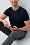 Men's Cotton Short Sleeve Buttoned Collar Navy Blue Pajama Set - 3