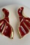 Gold Color Light Brown Enamel Twisted Earrings (5.7 cm) - 2