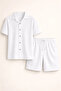 Men's Waffle Fabric Short Sleeve Shirt Shorts Set Regular Fit Summer Two-Piece Set - White - 2