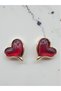 Heart Stone Romantic Red Enamel Gold Color Studded Steel Earrings - 3