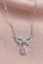 Pink Drop Stone Steel Ribbon Necklace - 6