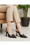 Black Patent Leather Open-Back Women's Stiletto Shoes with Pearl Detail and 9cm Heel - 2