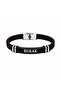 Stainless Steel Brown Rubber Leather Strap Name Engravable Steel Bracelet - 3
