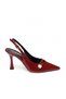 Burgundy Patent Leather Open-Back Women's Stiletto Shoes with Pearl Detail and 9cm Heel - 7