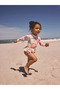 Sun-Proof Upf50 Two-Piece Bottom-Top Pink Floral Print Short-Sleeved Swimsuit Alyw45751