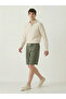 Men's Khaki 100% Cotton Linen Muslin Shorts with Back Pockets, Full Fit - 5