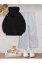 Girls' Glasses and Capybara Printed Black Hooded Top and Gray Loose-Legged Tracksuit Set - 2
