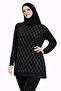 Women's Black Stone Patterned Long Sleeve Hijab Tunic - 2