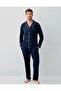 Men's Cotton Navy Blue Long Sleeve Buttoned Shirt Boxed Pajama Set