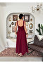 Square neck long dress with strap and bow detail - burgundy - 7
