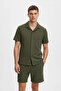 Men's Waffle Fabric Short Sleeve Shirt Shorts Set Regular Summer Two-Piece Set - Khaki - 4