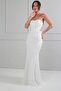 Women's Strapless Bustier Beaded Embroidered Lined Mesh Long Dress