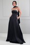 Women's Strapless Stoned Lined Long Satin Dress with Pockets