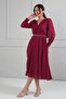 Women's Double Breasted Collar Lined Long Sleeve Lace Midi Dress