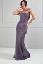 Women's Strapless Bustier Beaded Embroidered Lined Mesh Long Dress - 3