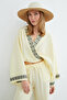 Tied Kimono with Embroidered Collar and Sleeves - 5