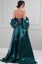 Women's Strapless Balloon Sleeve Lined Pleated Pocket Taffeta Long Dress - 4