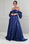 Women's Strapless Balloon Sleeve Lined Pleated Pocket Taffeta Long Dress - 2