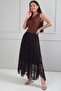 Women's Elastic Waist Lined Flock Printed Long Asymmetrical Skirt - 3