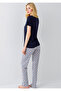 Women's Navy Blue Be Cute Written Patterned Bottom Pajama Set - Cotton Home Wear - 4