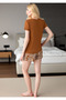 Women's Leaf Embroidered Shorts Pajama Set - Cotton Summer Homewear Set - 4