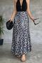 Women's Gray Leopard Printed High-Waist Maxi Long Skirt