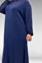 52021 Plus Size Green Stone Detailed Combed Cotton Dress - Indigo - 2